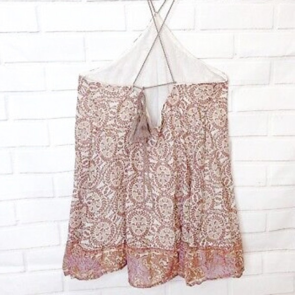 Free People Good As Gold Tassel Tunic Halter Set Brown L - Picture 4 of 6